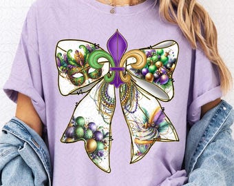 Mardi Gras Coquette Bow PNG, Mardi Gras Png, Fleur De Lis Png, Glitter, Mardi Gras Coquette Png, King Cake Png, Louisiana Crawfish Png