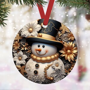 3D Gold Snowman Christmas Ornament Sublimation Designs Christmas Round ...