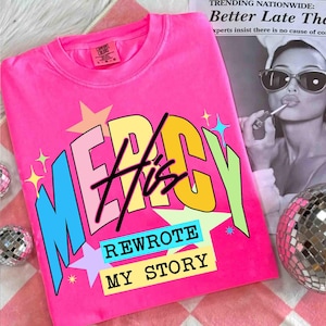 His Mercy rewrote my story Preppy Png, Christian women Png, Preppy Everyday Jesus Floral png, Bible verse png, Jesus sublimation, Checkered