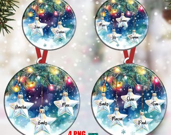 Family Christmas Ornament Bundle PNG Personalized Christmas Ornament PNG Add Name Star Christmas Ornament Sublimation PNG Digital Download