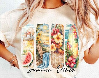 Summer Vibes PNG, Retro Summer Png, Beach Scene Sublimation PNG, Summer Sublimation Designs, Summer Shirt Png, Brushstroke Summer Png