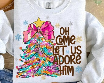 Colorful Glitter Christmas Tree Png, Coquette Christmas Tree Png, Oh Come Let Us Adore Him Png, Jesus Christmas Png, Faux Sequin,brushstroke