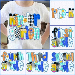 Retro Back to School Boys PNG Bundle, Kindergarten Kid Design, First Day Shirt PNG, Pre-K to Fourth Grade Png, School Boy Sublimation File