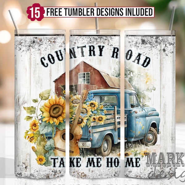 Country Road Take Me Home Country Music Tumbler, 20oz Straight & Tapered Tumbler Wrap PNG for Straight/Tapered Tumbler PNG Digital Download