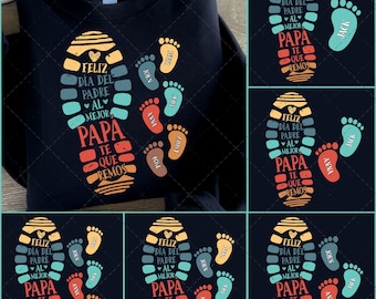 Retro Spanish Dad Png, Personalized Padre Footprints Names Png, Dad Son Foot Png, Gifts For Papá, El Papa Father's Day Png, Mexican Dad Png
