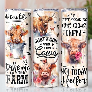 Lustige Highland Kuh 20 Unzen Skinny Tumbler Wrap, Sublimations-Design, digitaler Download PNG, Farm Life Tumbler Wrap Gerade / konische PNG