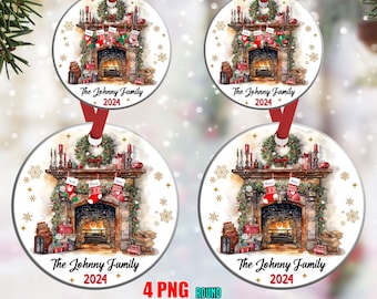 Family Christmas Ornament PNG, Personalized Family and Pet Stocking Ornament , Watercolor Christmas Ornament Add Your Name,Christmas 2023