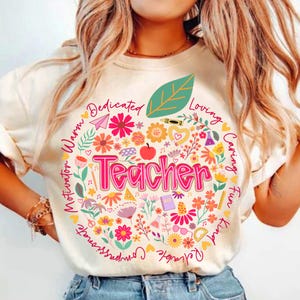 Retro Floral Teacher png, Teacher Appreciation, Teacher Png Sublimation, Teacher Shirt Design, Spring Boho Wildflowers Png, Digital Download