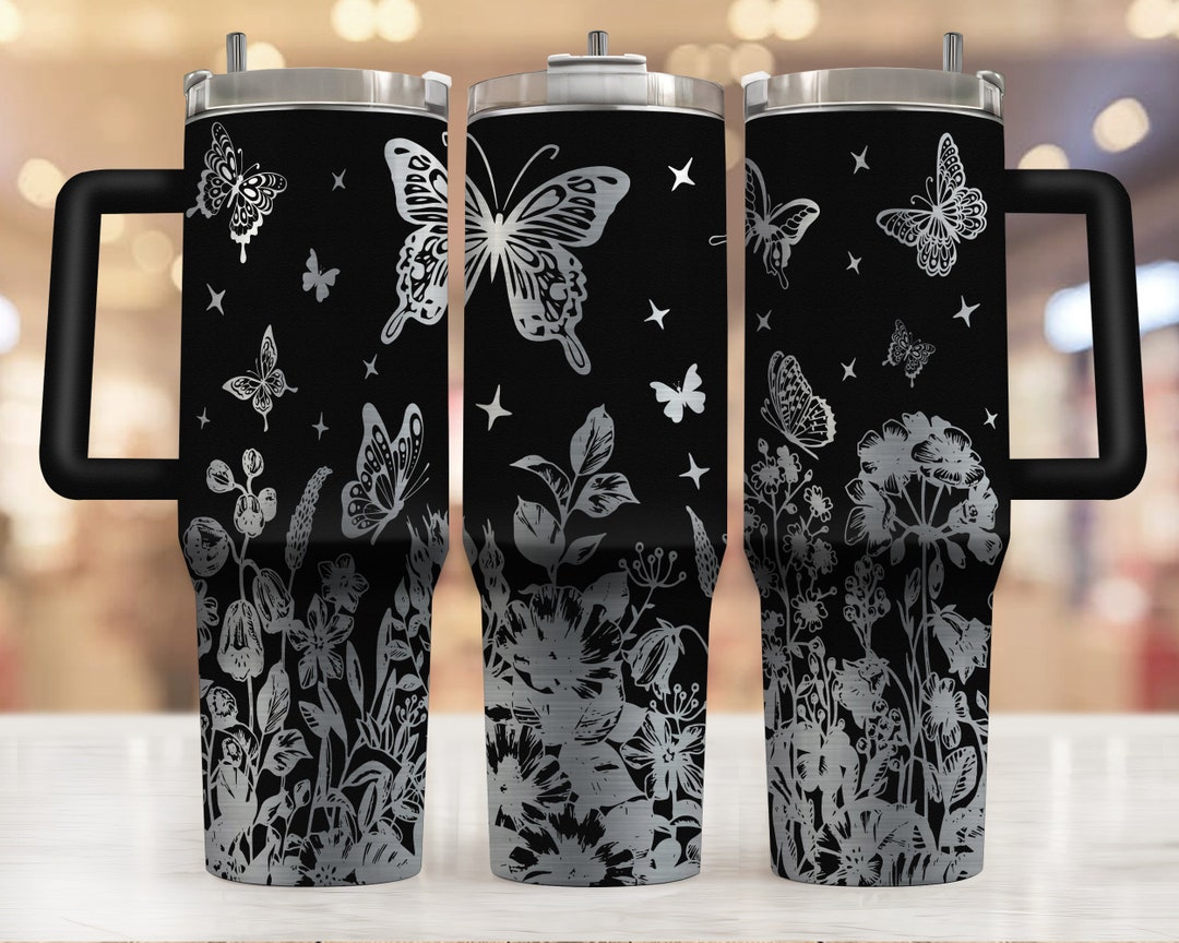 40oz Tumbler Butterfly Flower Garden Laser Engraved Full Wrap Design ...