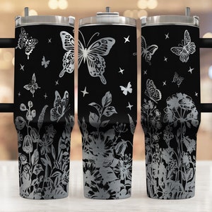 40oz Tumbler Butterfly Flower Garden Laser Engraved Full Wrap Design, Digital Download,Seamless Design, SVG For Laser, Laser Svg For Tumbler