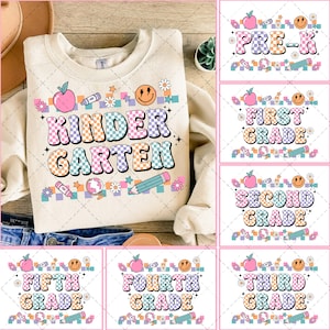 Retro Back to School Bundle, Kindergarten, First Day Of School, School Png, Retro PNG, First/Second/Third Grade Design, School Bundle Png