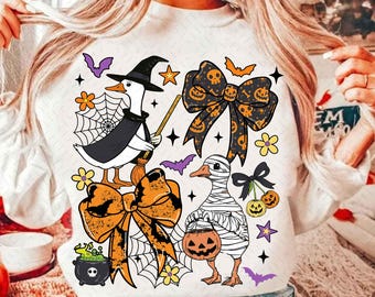 Spooky Halloween Goose Png, Halloween Coquette Png, Girly Fall Goose Shirt Design, Witchy Vibes Png, Goose Ghost Png, Floral Pumpkin Png