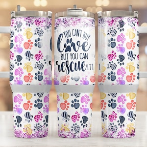 Rescue purple dog paws 40oz Quencher Tumbler Wrap, dog paw Seamless 40 oz PNG Tumbler Design, dog lover Sublimation Designs Downloads