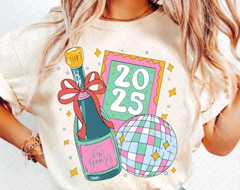New Year's png, Retro New Year's Design, Champagne Bottle png, Disco png, Disco Ball png, New Year's Eve png, 2025 png, Instant Download png