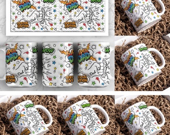 Personalisierte Super Dad und Baby Hände aufgeblasene Tasse Sublimationsdesign 11 Unze und 15 Unze, Hauch Vatertagsbecher PNG, Vater und Kind Fist Bump PNG