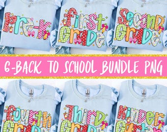Preppy Back To School Bundle PNG, Kindergarten Pre-K 1st 2nd 3rd Grade, Teacher Sublimation, Retro First Day School Shirt Design