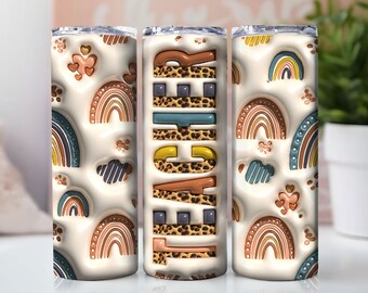 3D Inflated Teacher Tumbler Wrap, 3D Teacher Rainbow Mug Puffy Tumbler Design Skinny Sublimation, 3D Inflated Leopard Tumbler Wrap 20oz png