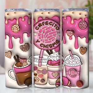 3D Cafecito y Chisme Inflated Tumbler Wrap, 3D Pan Dulce Tumbler, Mexican Gifts, Puffy Coffee Tumbler, Conchas Mexicanas, Digital Download
