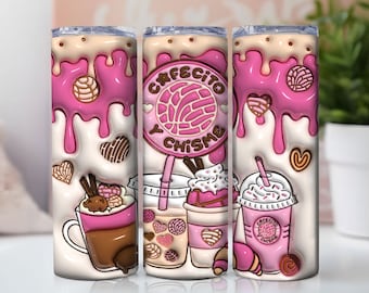 3D Cafecito y Chisme Inflated Tumbler Wrap, 3D Pan Dulce Tumbler, Mexican Gifts, Puffy Coffee Tumbler, Conchas Mexicanas, Digital Download
