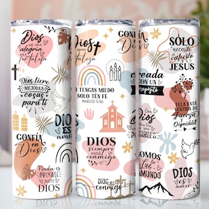 Citas motivacionales bíblicas en ESPAÑOL Diseños de sublimación de vaso flaco de 20 oz, envoltura de vaso png, hágalo usted mismo, regalo cristiano para ella