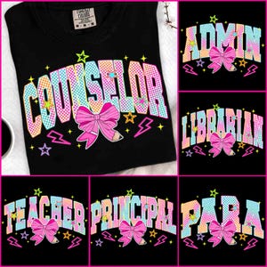 Retro Back to School Neon Checkered Png Bundle, School Occupation Png, First Day Of School Teacher Sped Para Librarian Png, Bright Color Png
