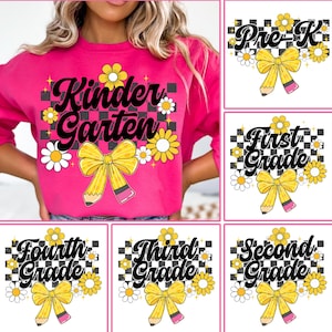 Coquette Back to School Bundle PNG, Preppy Teacher First Day of School Shirt Design, Retro Checkered Sublimation, Pre-k 1st/2nd/3rd Grade