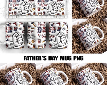 Dad 3D Inflated Mug Wrap, Custom Dad Fist Bump 11oz Mug Template, Dad 11oz Mug Png, Fathers Day Coffee Mugs Png, Custom Kids Names Mug