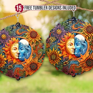 Sun and Moon Wind Spinner Watercolor Sublimation Design Template, Wind Spinner PNG, 10 inch Round Sublimation, Round Hanging Spinners png