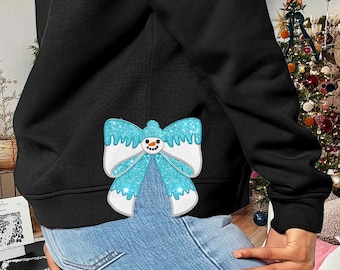 Snowman Christmas Side Bow Appliqué Embroidery Design, Bow Christmas Embroidery File, 3 size Side Split Applique Design, Instant Download