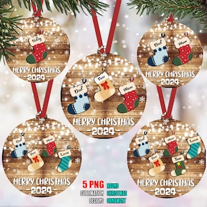 Personalized Family Christmas Socks Ornament Bundle PNG Sublimation Designs, Family Members Name Ornament Png Files Digital Download