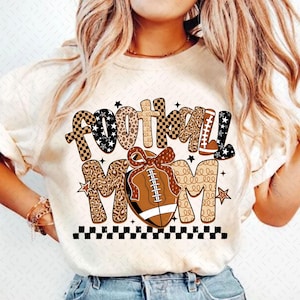 Football Mom PNG, Retro Checkerboard Leopard Star Print PNG, Game Day Sublimation Design, Sport Mama Digital Download Shirt PNG