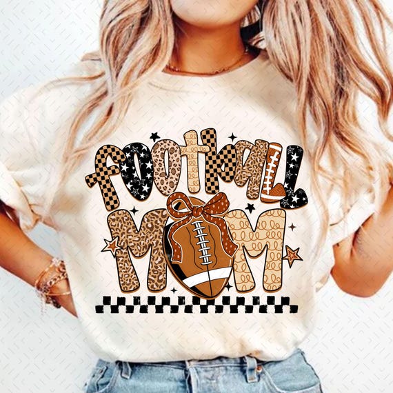 Football Mom PNG, Retro Checkerboard Leopard Star Print PNG, Game Day Sublimation Design, Sport Mama Digital Download Shirt PNG