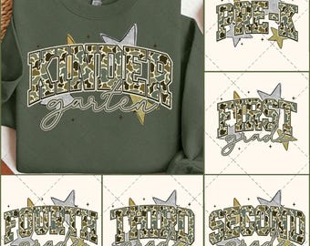 Retro Back to School Boys Old Camo PNG Bundle, Kindergarten Design, First Day PNG, Pre-K to Third Grade Png,School Boy Sublimation