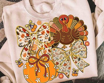 Höstkalkonkokett png, preppy Thanksgiving-kalkon png, gobble-png, blommig höstpumpa-sublimering, tacksam png, trendig höstrosett png