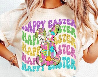 Happy Easter PNG, Glitter Easter Bunny Png, Retro Easter Png, Pastel Spring Png, Easter Coquette Png, Brushstroke Easter Png, Girls Easter
