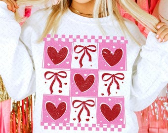 Valentine's day Heart Coquette bow PNG Retro Valentine Shirt Design Checker Valentine's Day Png Valentine Love Png Happy VDay Png Design