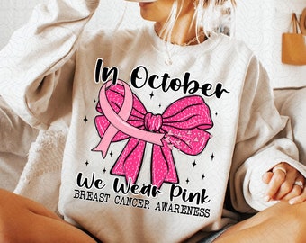 In oktober dragen we roze, Breast Cancer Warrior png,roze coquette-strik png, roze lint png, Fight Cancer png, ontwerpen Breast Cancer Awareness