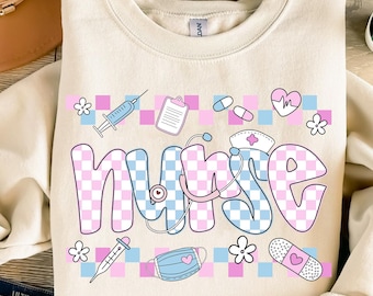Infirmière à carreaux rétro PNG, jolie coquette d'allaitement Png, infirmière BCBG Png, infirmière tendance chemise Png, sublimation Png, Coquette infirmière noeud Png