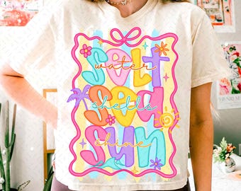 Letnie wibracje PNG, Neonowa letnia sublimacja, Modny retro kwiatowy wzór, Estetyka plażowa, Witaj lato PNG, Preppy nadmorskie lato, Dni nad jeziorem
