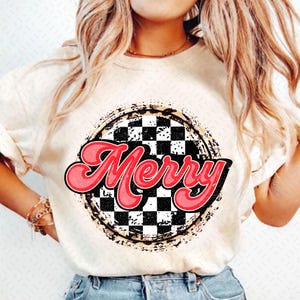 Retro Checkered Merry Png, Christmas Png, Christmas Shirt Design, Retro Christmas Png, Merry Christmas Png, Christmas Sublimation Design