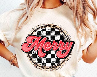Retro Checkered Merry Png, Christmas Png, Christmas Shirt Design, Retro Christmas Png, Merry Christmas Png, Christmas Sublimation Design