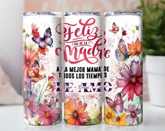 Mors dag-present till spansk mamma, mors dag-mugg, spansk mors dag-sjal, personlig smal tumbler, present till mamma
