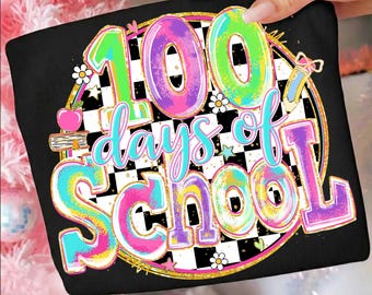 100 Days Of School Png, Retro Checkered Png, Glitter Brushstroke Png, Happy 100 Days Png, Preppy Teacher Png, Retro 100 Days Png