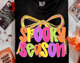 Temporada espeluznante (PNG), lazo de Halloween preppy y coqueta (PNG), sublimación de pinceladas de neón de Halloween, fantasma lindo y espeluznante femenino (PNG), mamá espeluznante (PNG)