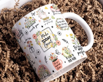 Affirmations Coffee Mug Wrap PNG, Mug Sublimation Designs, 11 oz Mug Wrap, 15 oz Mug Wrap, Digital Download, Mug Template for Sublimation