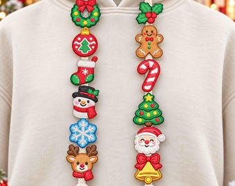 Christmas Hoodie String Charm Embroidery Bundle, ITH Holiday Santa Snowman Tree Embroidery, ITH Christmas Machine File, Instant Download