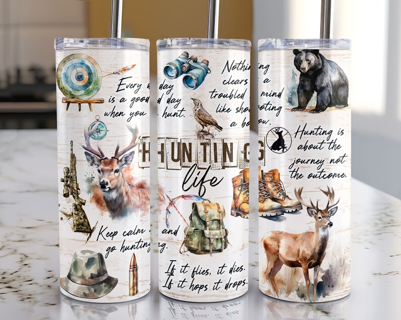 Hunting Life 20oz Skinny Tumbler Sublimation Designs, Hunting PNG File ...