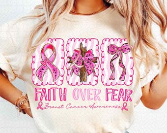 Faith Over Fear png, Breast Cancer Warrior Png, Pink Coquette Bow Png, Pink Ribbon Png, Fight Cancer png, Breast Cancer Awareness, Jesus png