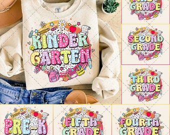 Retro Back to School Png Bundle, Pencil Rainbow Png, Retro Teacher png, Bright Dalmatian Dots, Dream Team, Pre-K 1st/2nd/3rd Grade