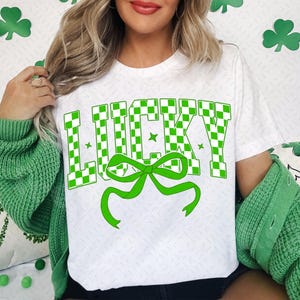 Retro Checkered Lucky St Patrick&#39;s Day Coquette Png, St Patricks day png, Lucky png, St Patrick, St Pattys day png, Retro St Patrick day png